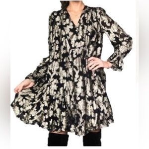Anthropologie Metallic Gold Floral Tunic Dress size Large